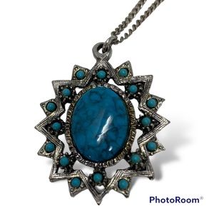 Vintage Turquoise & Silver tone Necklace